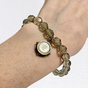 Extasia Intaglio Cameo Bracelet Pressed Glass Charm Beaded Victorian Style Retro